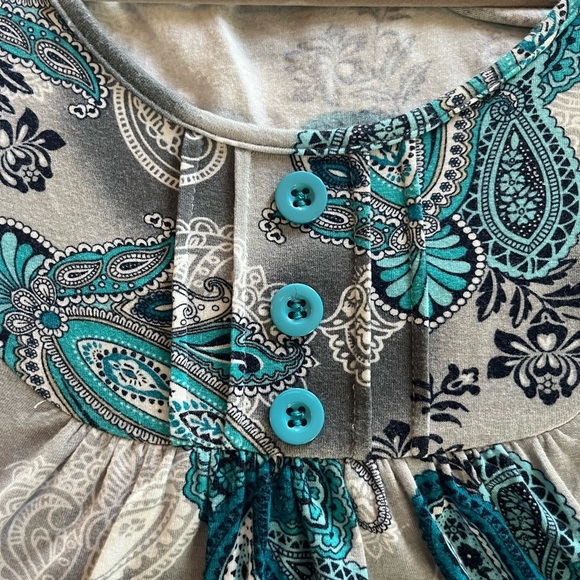 Youtalla by Amazon Rayon Spandex Turquoise White Flowy Blouse XL - Picture 9 of 12